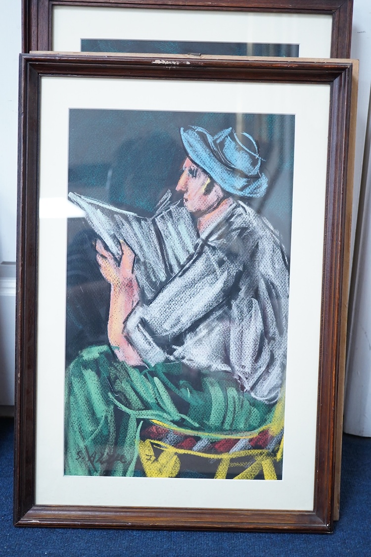 Salvatore Azzu (Italian, 1924-2004), Portrait studies, set of six mixed media and pastels, each signed and dated '77, largest 46 x 24cm
